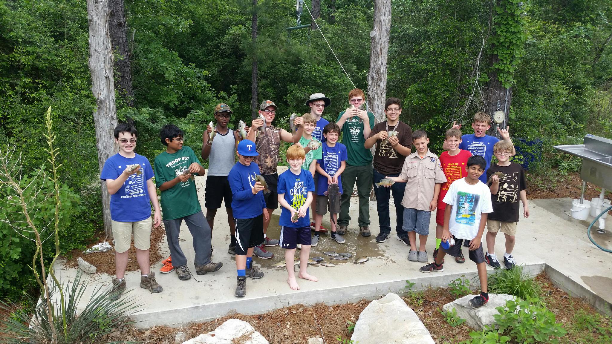 Troop 957 Scouts participating in an outdoor camping activity